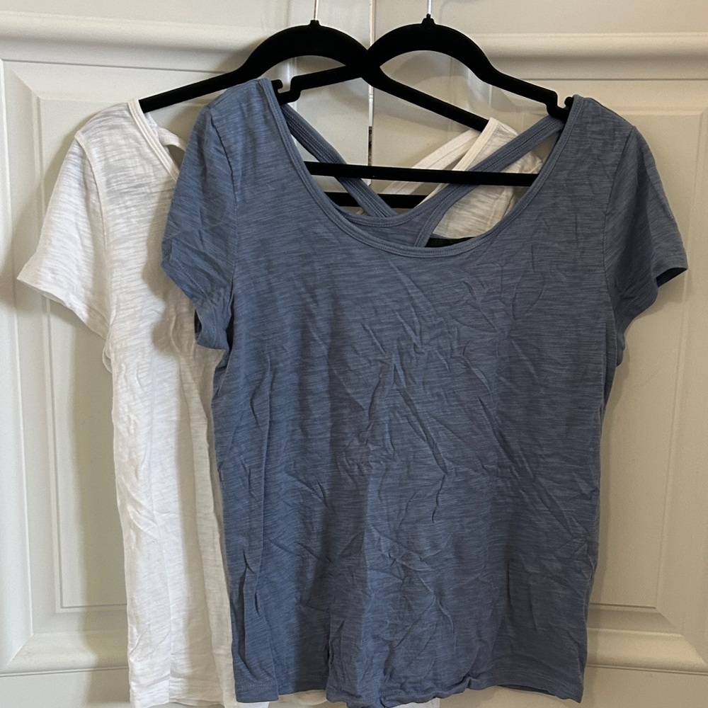 White House Black Market Blue and White Short Sleeve Tees